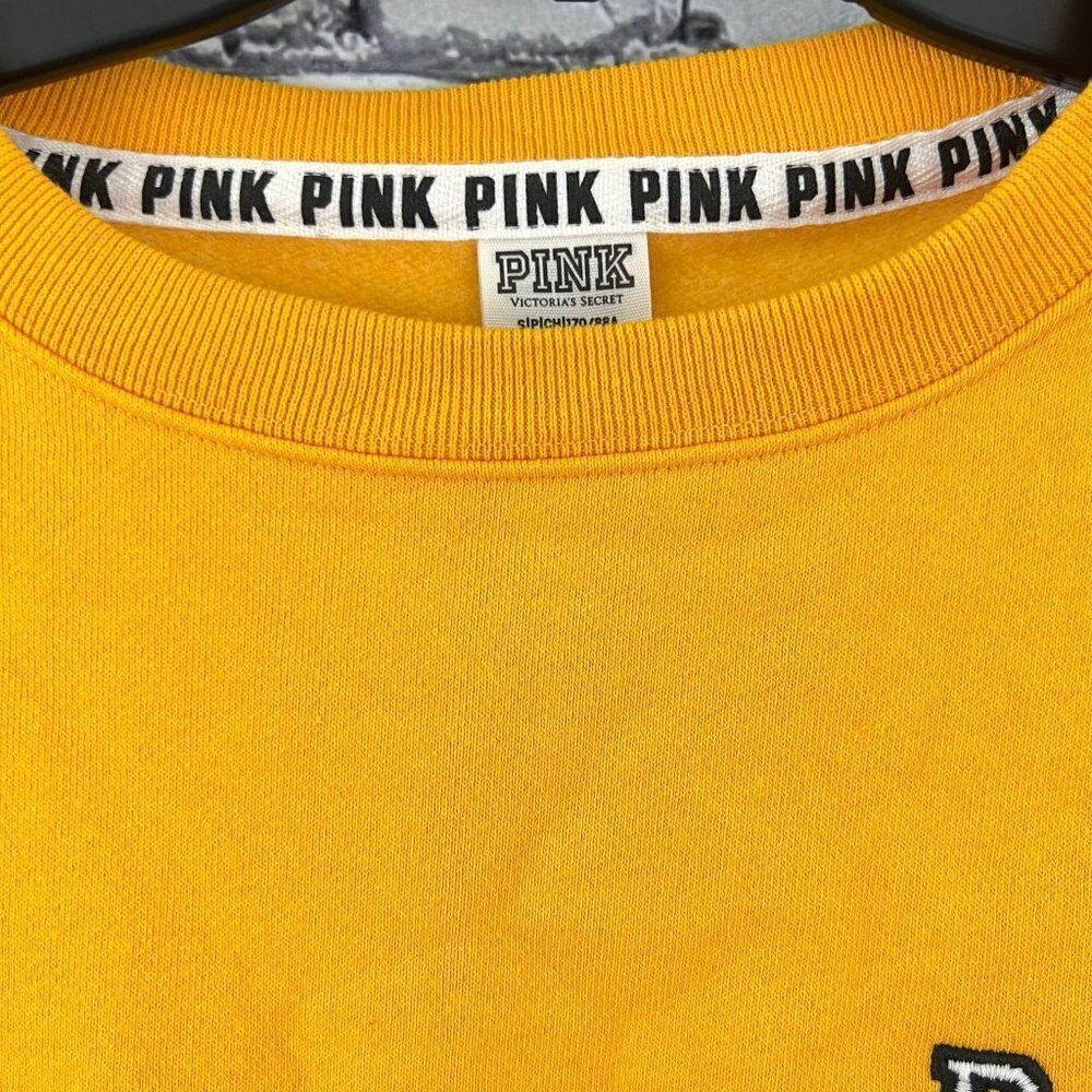 PINK Victoria's Secret  Gold  Reverse Weave Crew Neck Sweatshirt Size S - Picture 3 of 9